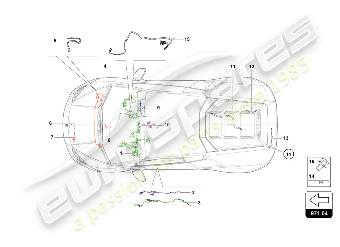 lamborghini tecnica (2024) alambrado diagrama de piezas