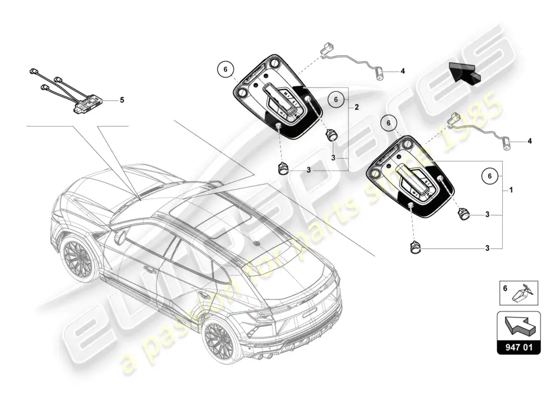 lamborghini urus (2021) luz interior y de lectura diagrama de piezas