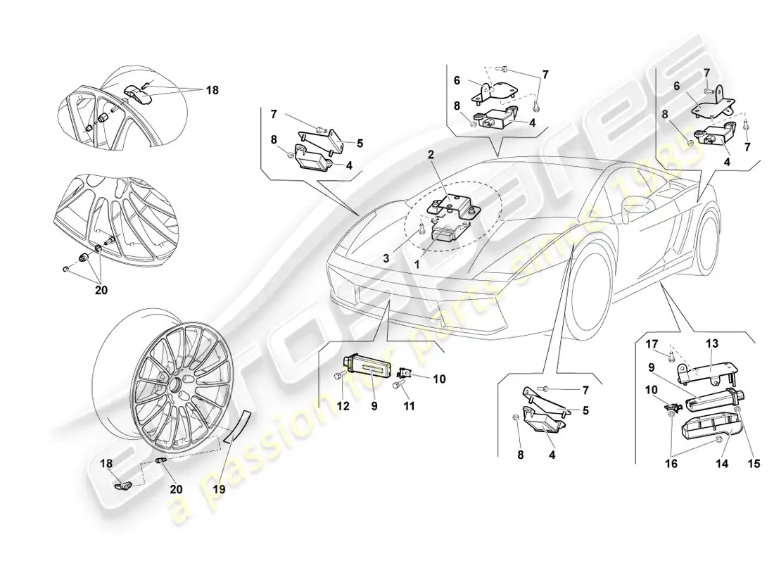 lamborghini gallardo coupe (2008) unidad de control para control de presión de neumáticos diagrama de piezas