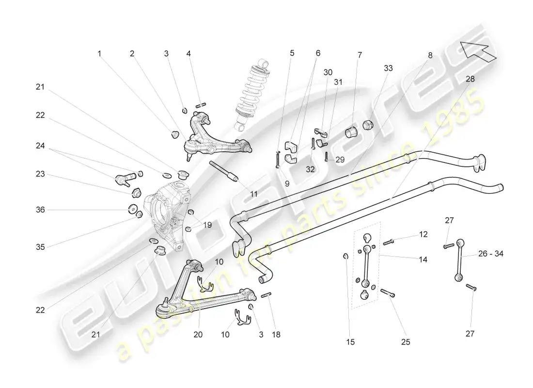 lamborghini gallardo coupe (2004) eje frontal diagrama de piezas