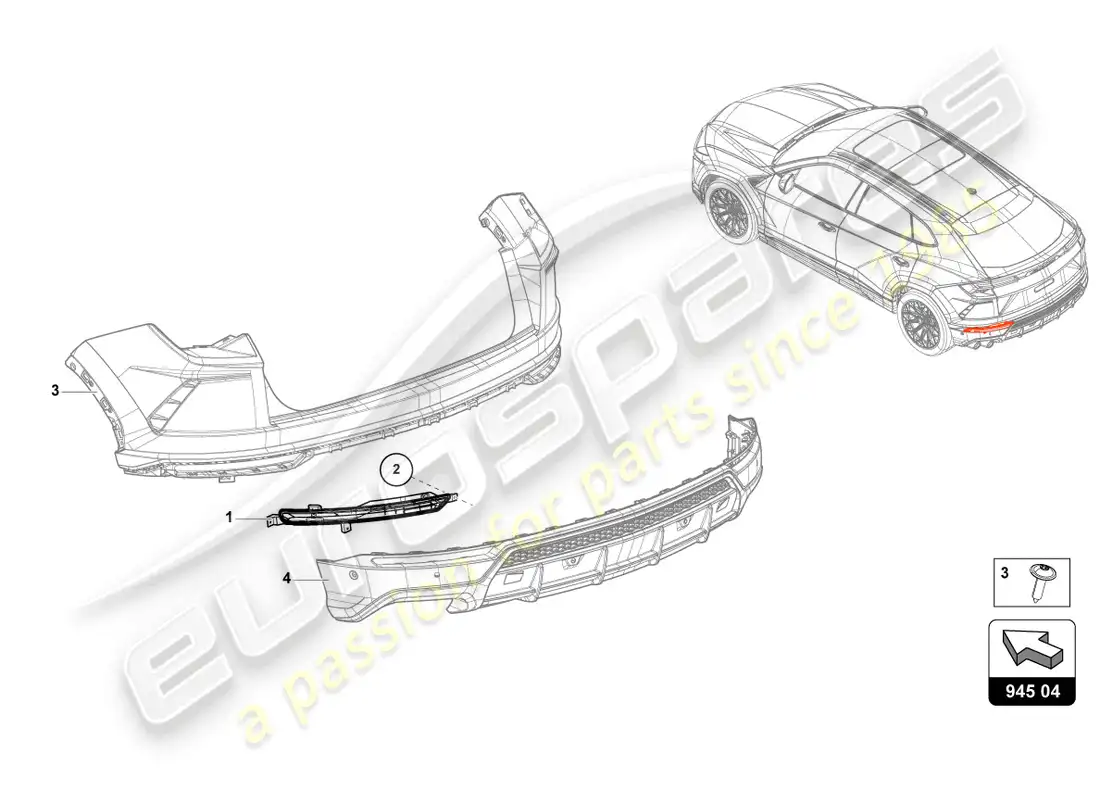 lamborghini urus (2021) luz antiniebla trasera led diagrama de piezas