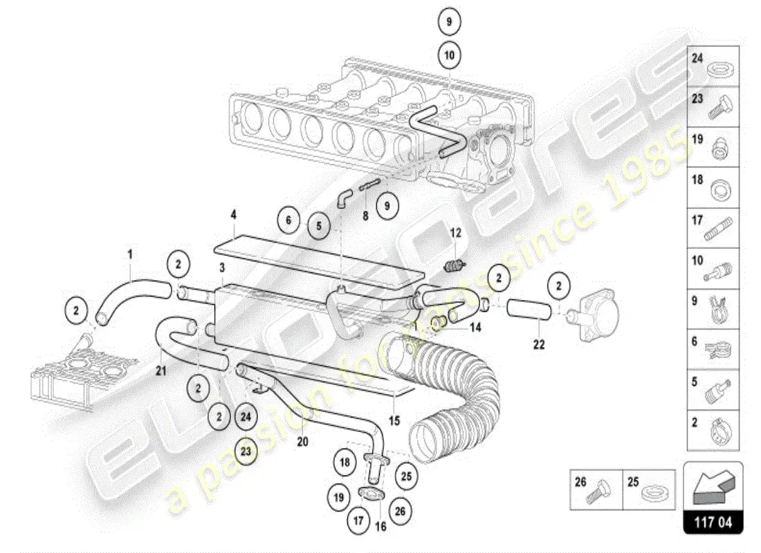 lamborghini diablo vt (1997) enfriador de aceite diagrama de piezas