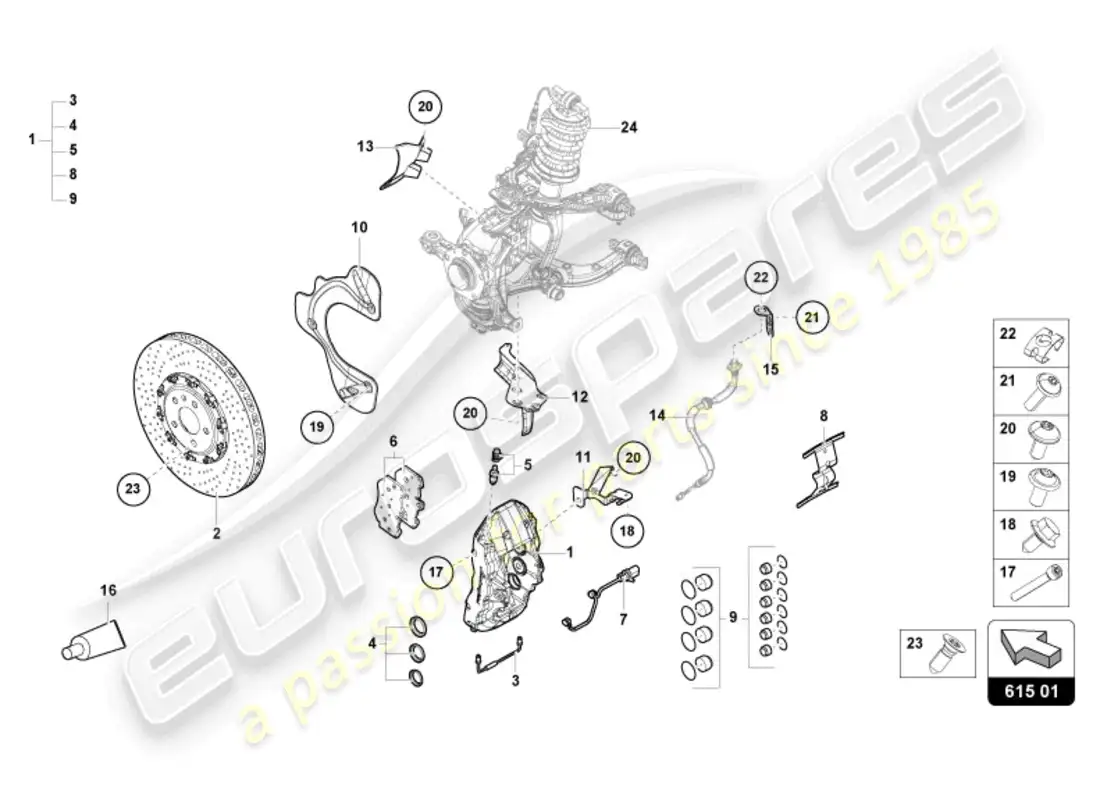 lamborghini revuelto coupe (2024) freno de pinza fija delantero diagrama de piezas