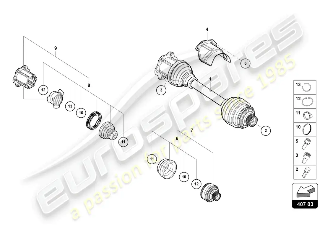 lamborghini urus s (2023) eje de accionamiento diagrama de piezas