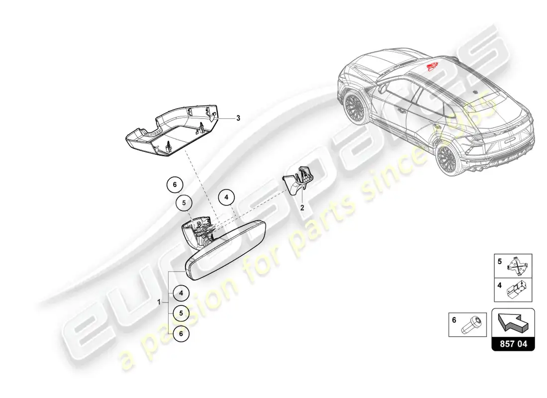 lamborghini urus (2021) espejo interior diagrama de piezas