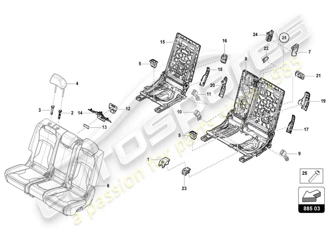 lamborghini urus (2022) banco (3-seater) diagrama de piezas