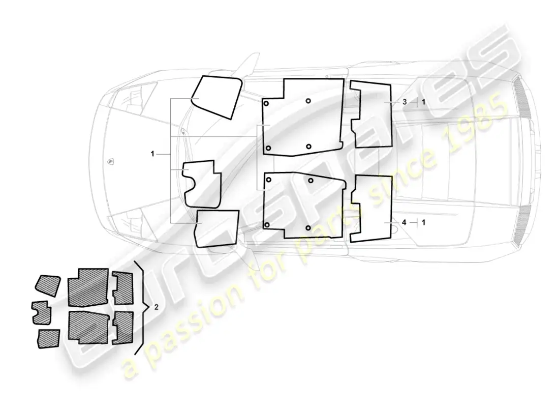 lamborghini lp640 coupe (2008) suelo (alfombra) diagrama de piezas