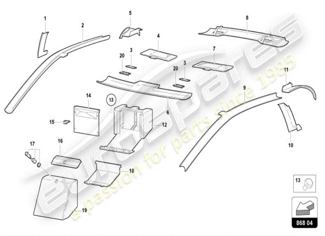 lamborghini diablo vt (1997) decoración interior diagrama de piezas