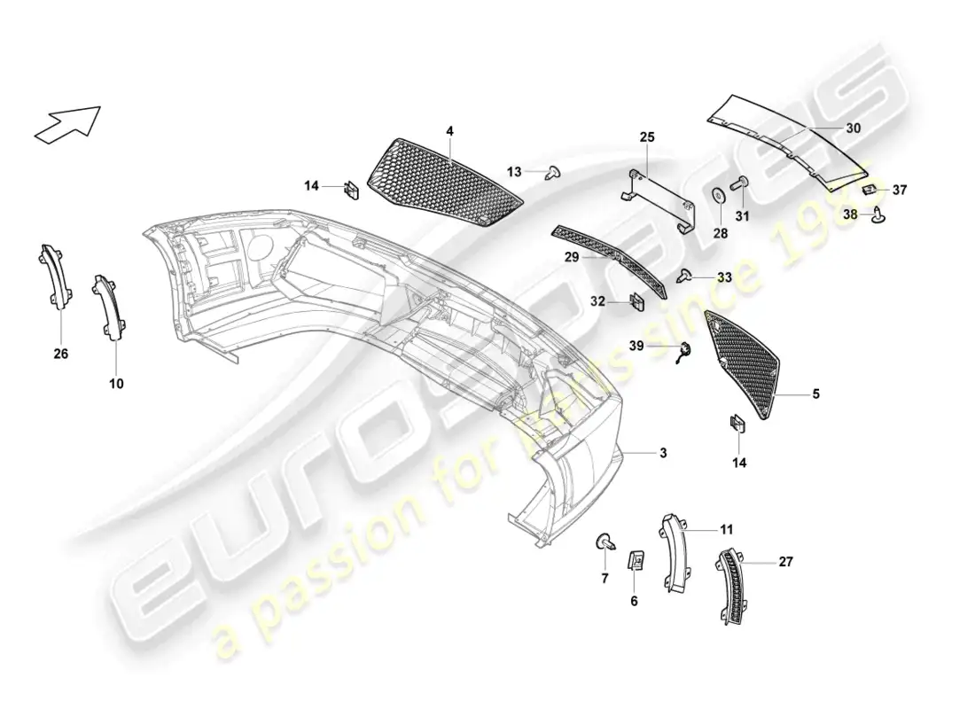 lamborghini lp570-4 sl (2010) rejilla delantera diagrama de piezas