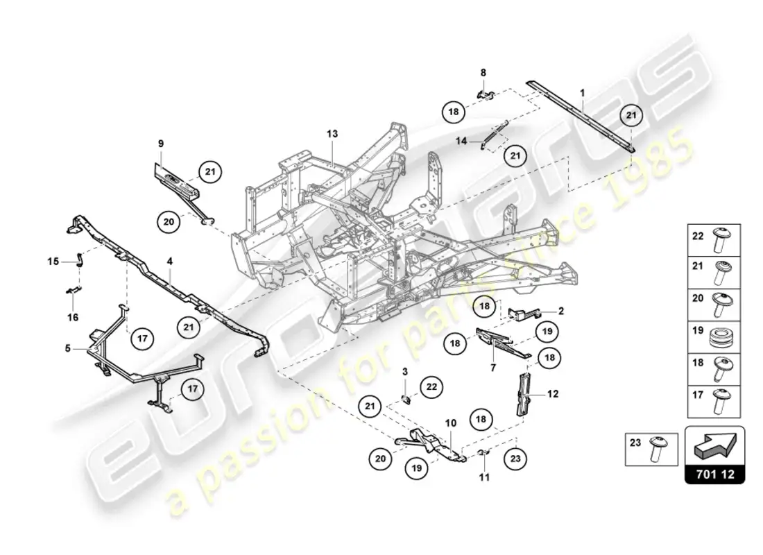 lamborghini sian roadster (2021) marco de adorno parte trasera diagrama de piezas