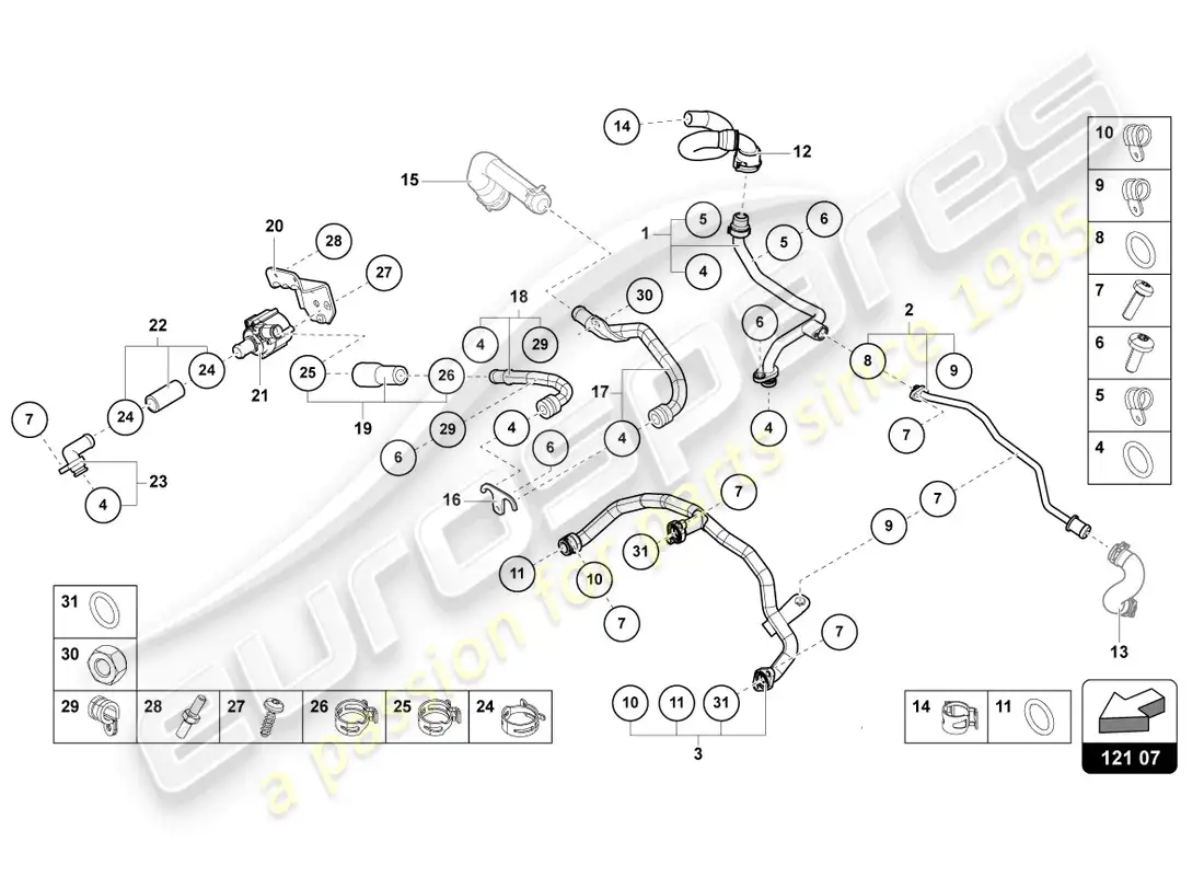 lamborghini urus s (2023) sistema de refrigeración diagrama de piezas