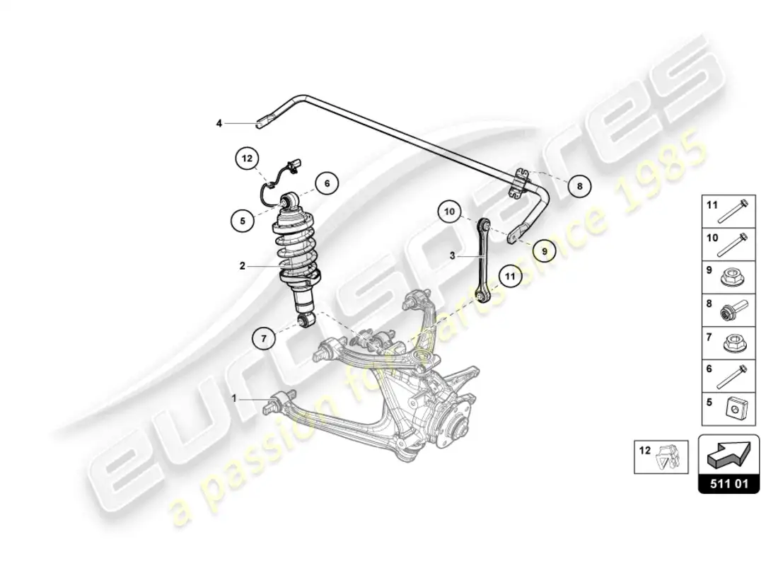 lamborghini evo coupe 2wd (2022) amortiguador trasero diagrama de piezas