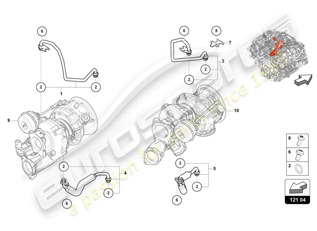 lamborghini urus s (2023) sistema de enfriamiento de refrigerante para turbocompresor 4.0 ltr. diagrama de piezas