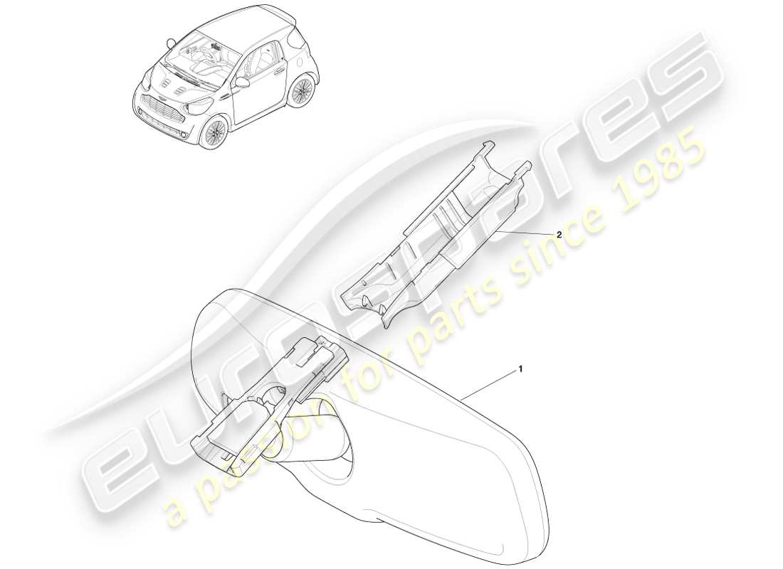 aston martin cygnet (2012) diagrama de piezas del espejo retrovisor interior