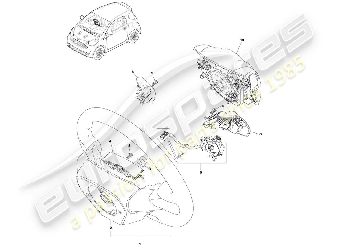 aston martin cygnet (2012) diagrama de piezas del conjunto del volante