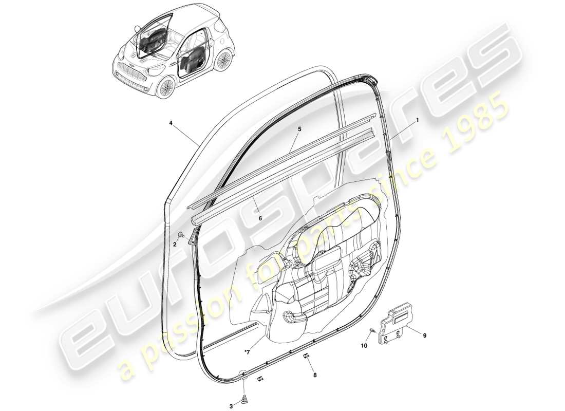 aston martin cygnet (2012) diagrama de piezas de burletes de puerta principal