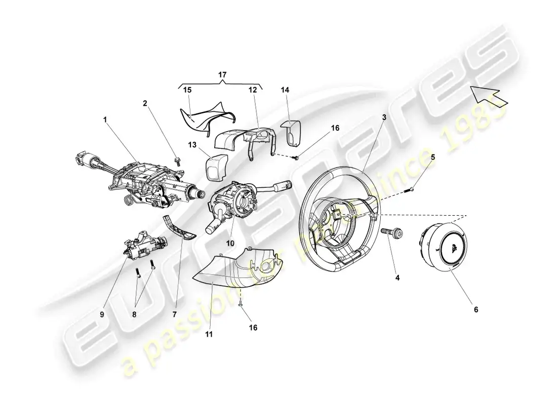 lamborghini lp550-2 spyder (2013) columna de dirección diagrama de piezas