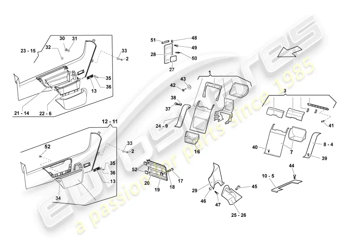 lamborghini lp640 coupe (2008) adorno del pilar diagrama de piezas