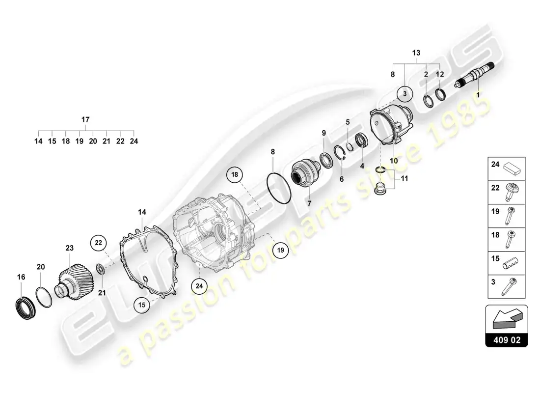 lamborghini urus s (2023) diferencial delantero diagrama de piezas