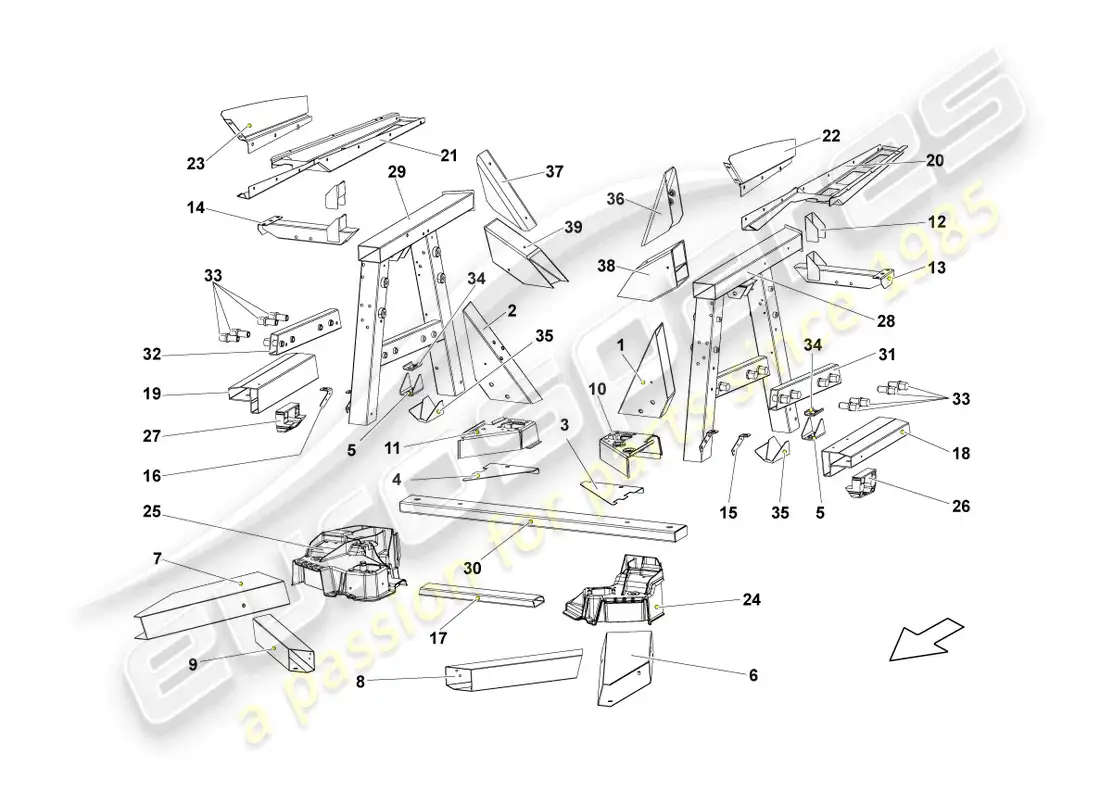 lamborghini lp550-2 spyder (2013) marco trasero diagrama de piezas