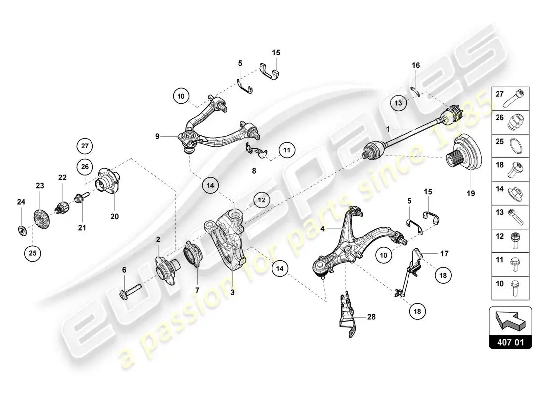 lamborghini tecnica (2023) eje delantero diagrama de piezas