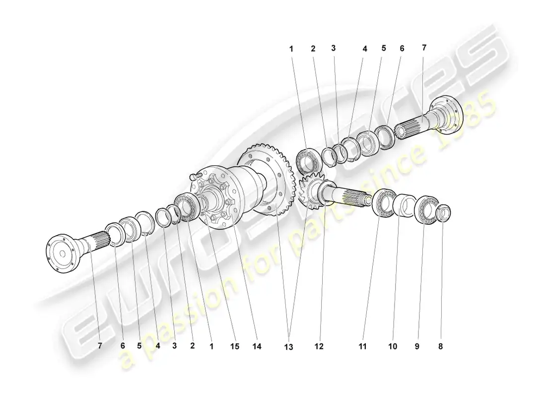 lamborghini reventon roadster diferencial con corona y piñón delantero diagrama de piezas