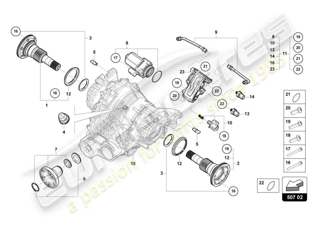 lamborghini urus (2022) para diferencial del eje trasero diagrama de piezas