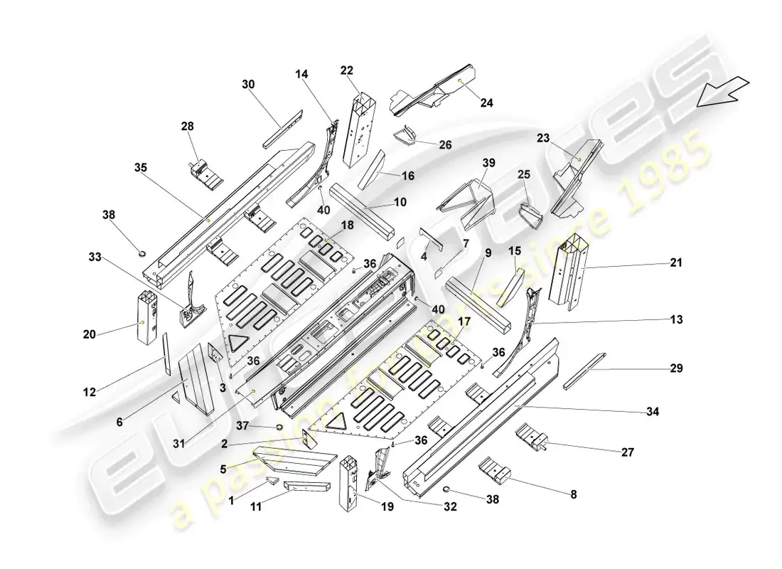 lamborghini lp550-2 spyder (2012) montaje del piso diagrama de piezas