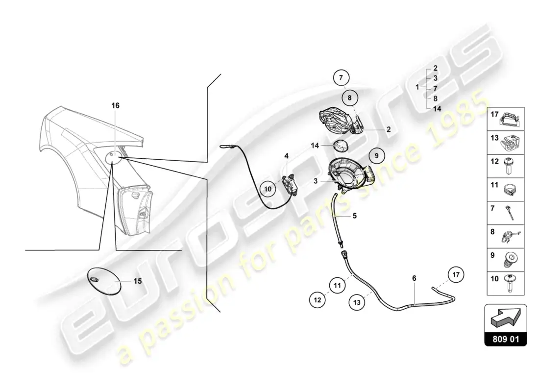 lamborghini evo coupe 2wd (2022) diagrama de piezas de la tapa de llenado de combustible