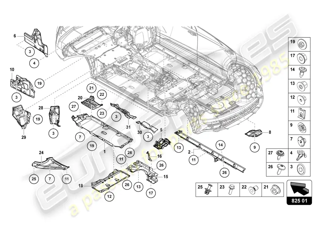lamborghini urus (2022) adorno de bajos diagrama de piezas
