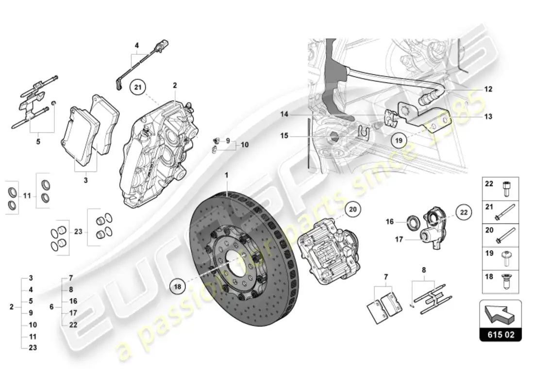 lamborghini ultimae (2022) disco de freno trasero diagrama de piezas