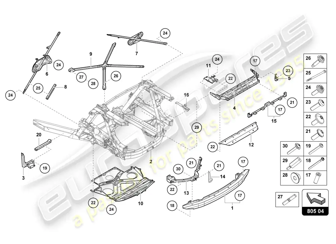 lamborghini sto (2022) chasis trasero, exterior diagrama de piezas