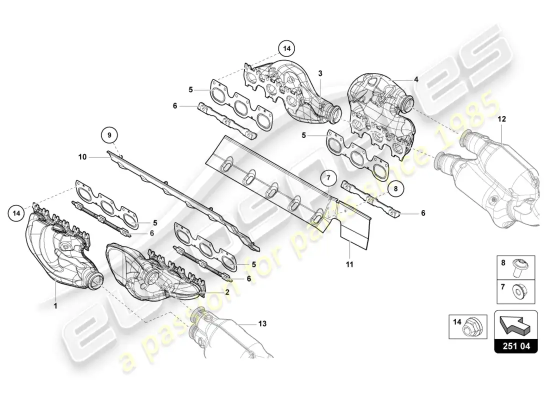 lamborghini ultimae (2022) sistema de escape diagrama de piezas