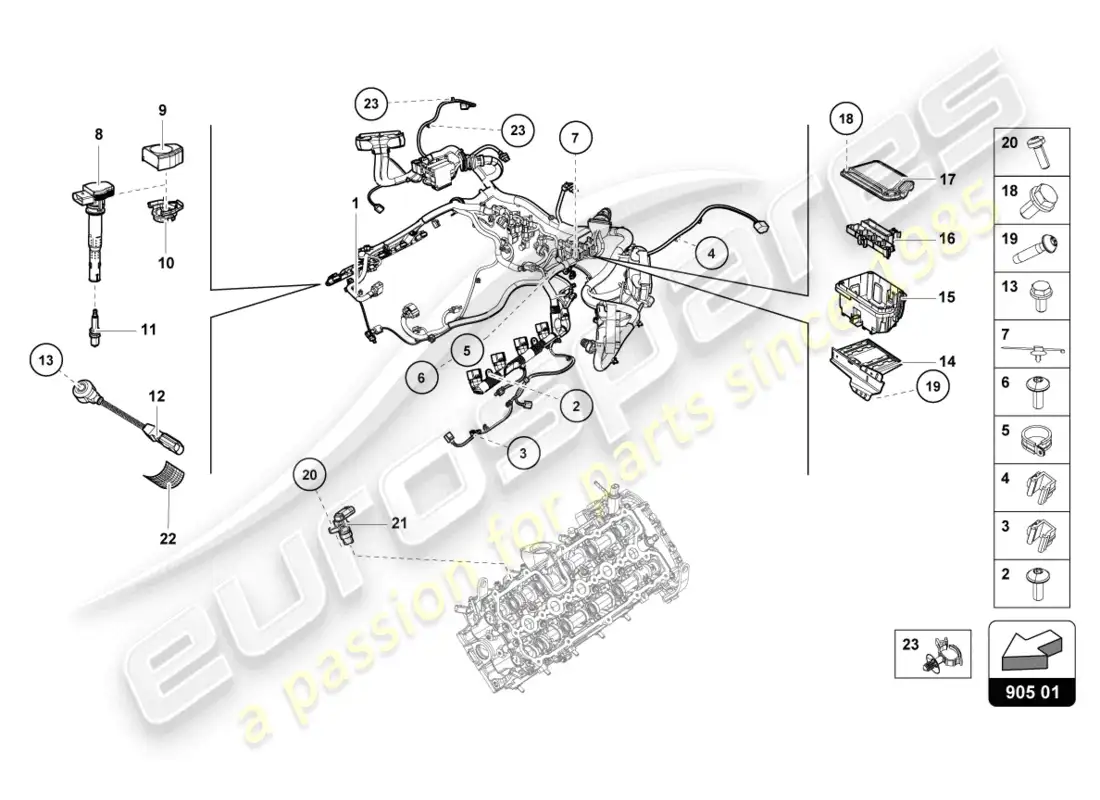lamborghini evo spyder (2023) sistema de encendido diagrama de piezas