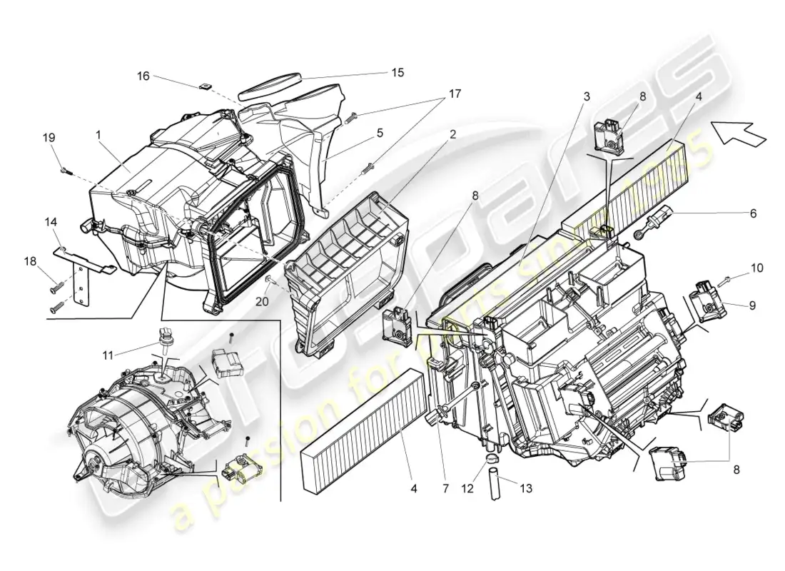 lamborghini lp560-4 spider (2011) caja de distribución de aire para sistema de aire acondicionado de control electrónico diagrama de piezas