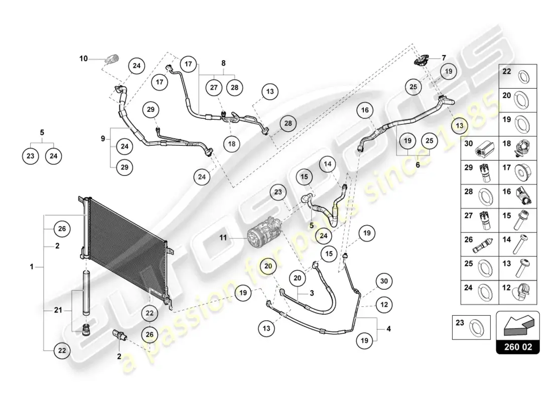 lamborghini urus performante (2024) condensador de a/c diagrama de piezas