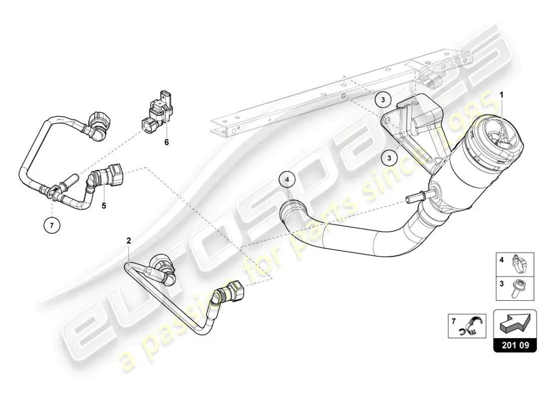 lamborghini evo spyder (2021) cuello de llenado de combustible diagrama de piezas