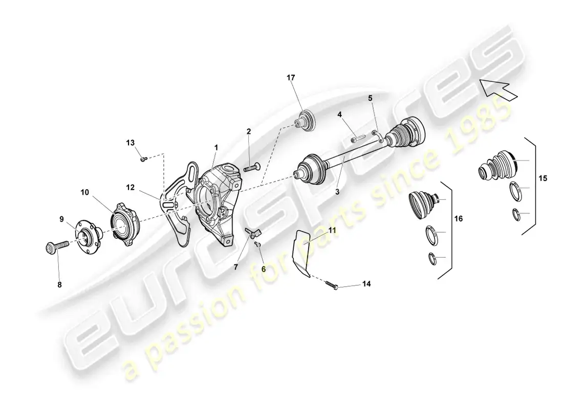 lamborghini lp550-2 spyder (2013) eje de transmisión delantero diagrama de piezas