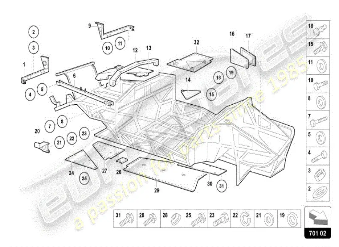 lamborghini diablo vt (1995) marco de adorno parte delantera diagrama de piezas