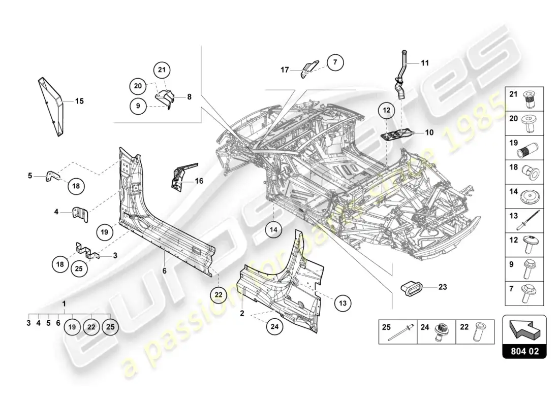 lamborghini evo spyder 2wd (2022) reforzamiento diagrama de piezas
