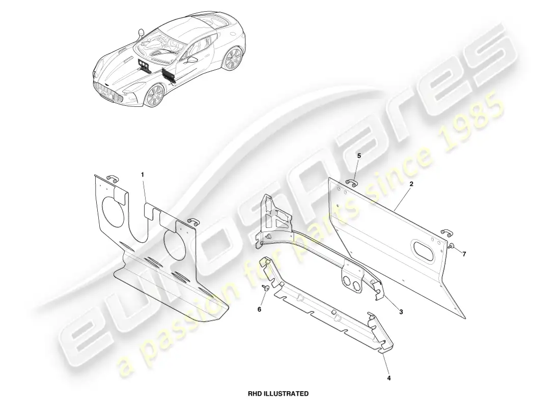 aston martin one-77 (2011) montaje del rodapié diagrama de piezas