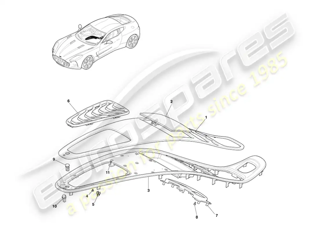 aston martin one-77 (2011) fascia de la consola central diagrama de piezas