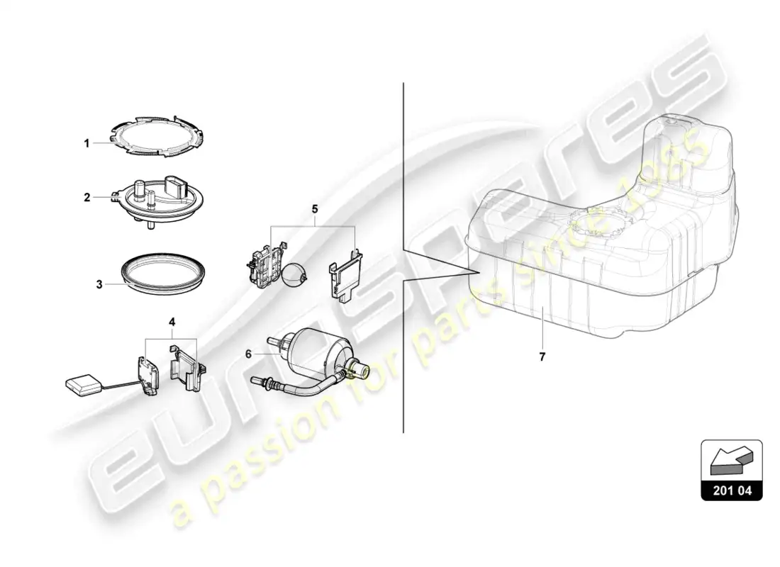lamborghini evo spyder (2021) filtro de combustible izquierdo diagrama de piezas