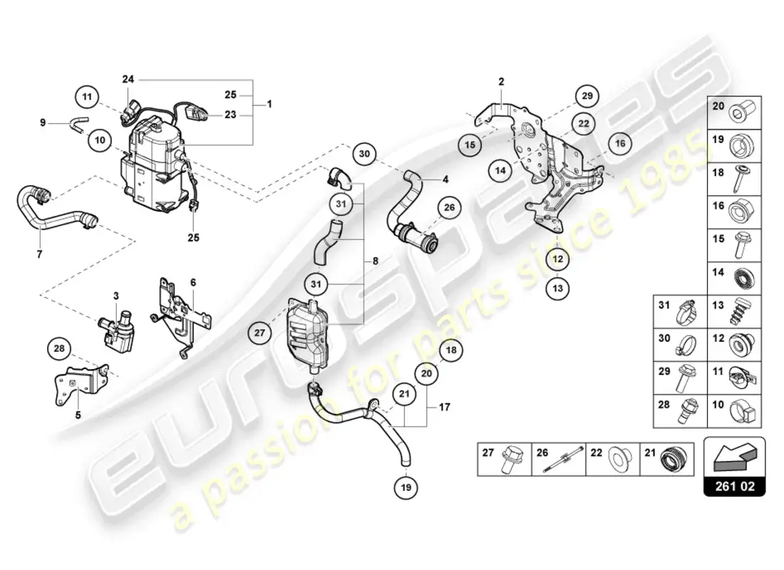 lamborghini urus (2020) calentador auxiliar para circuito de refrigeración diagrama de piezas