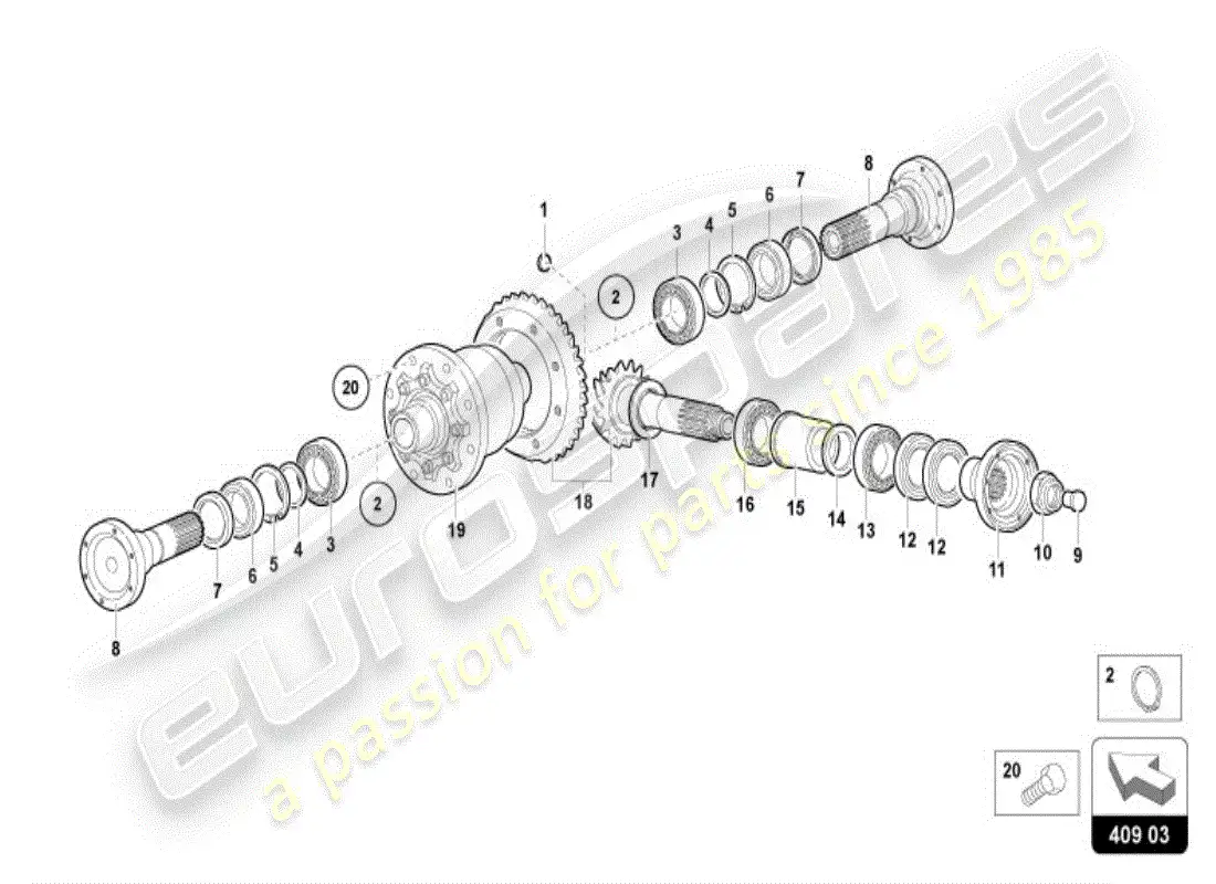 lamborghini diablo vt (1996) diagrama de piezas del diferencial del eje delantero