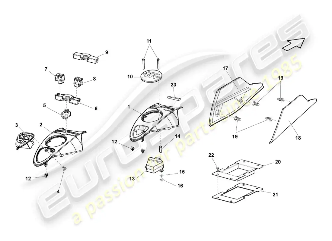 lamborghini gallardo spyder (2006) instalar. kit para cent. consola diagrama de piezas