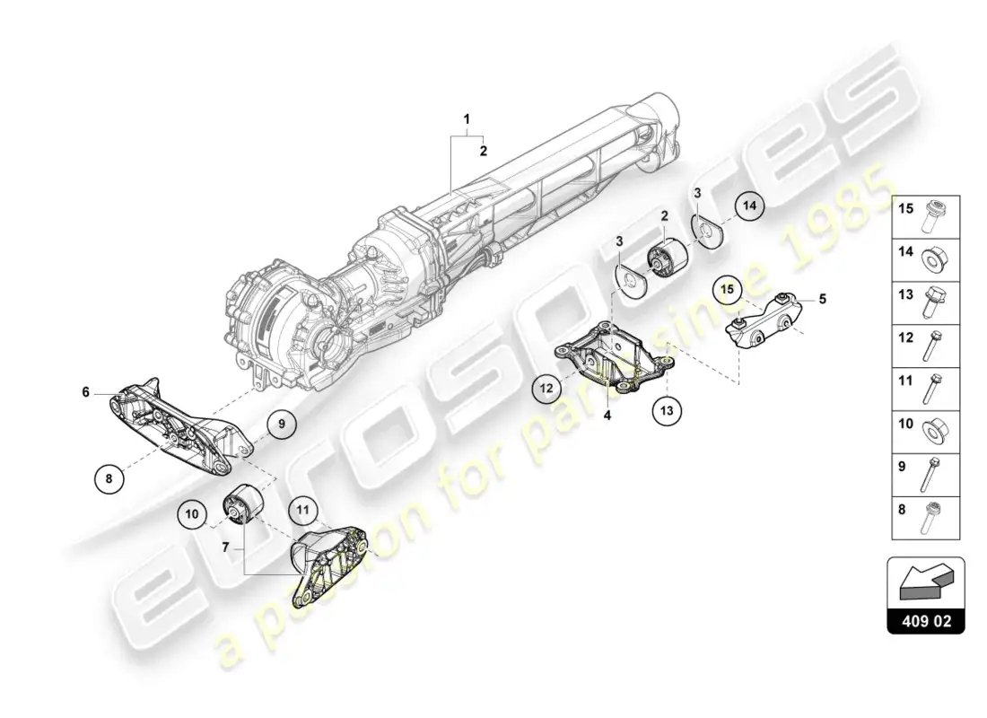 lamborghini evo coupe (2023) soporte para eje delantero diagrama de piezas