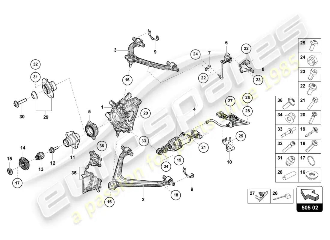 lamborghini evo spyder (2022) guia trasera diagrama de piezas