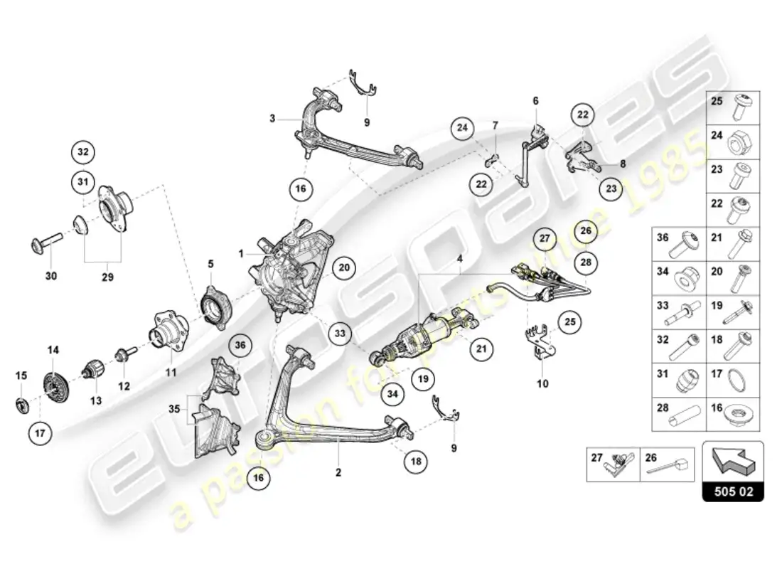 lamborghini evo spyder (2024) guia trasera diagrama de piezas