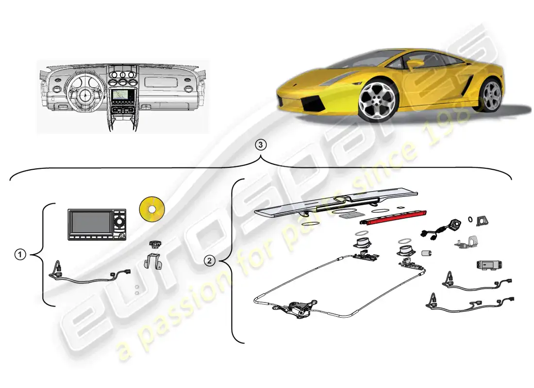 lamborghini gallardo coupe (accessories) kit de retrofit para unidad de navegación diagrama de piezas